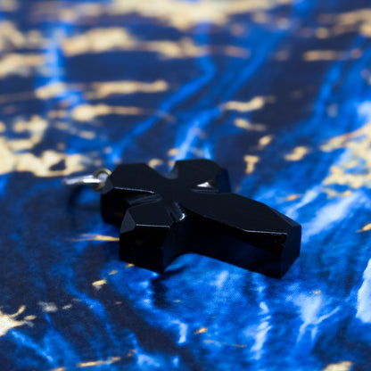 Victorian Jet Carved Cross Pendant
