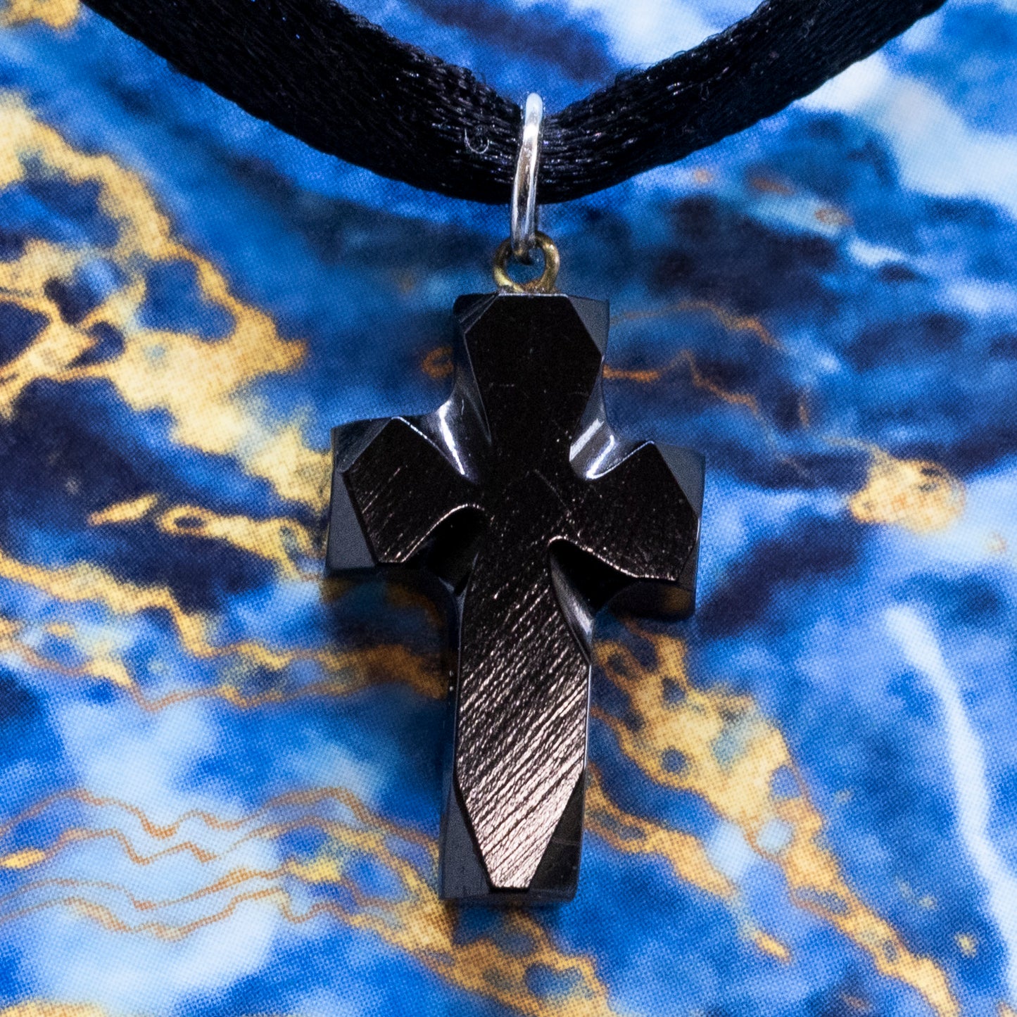 Victorian Jet Carved Cross Pendant