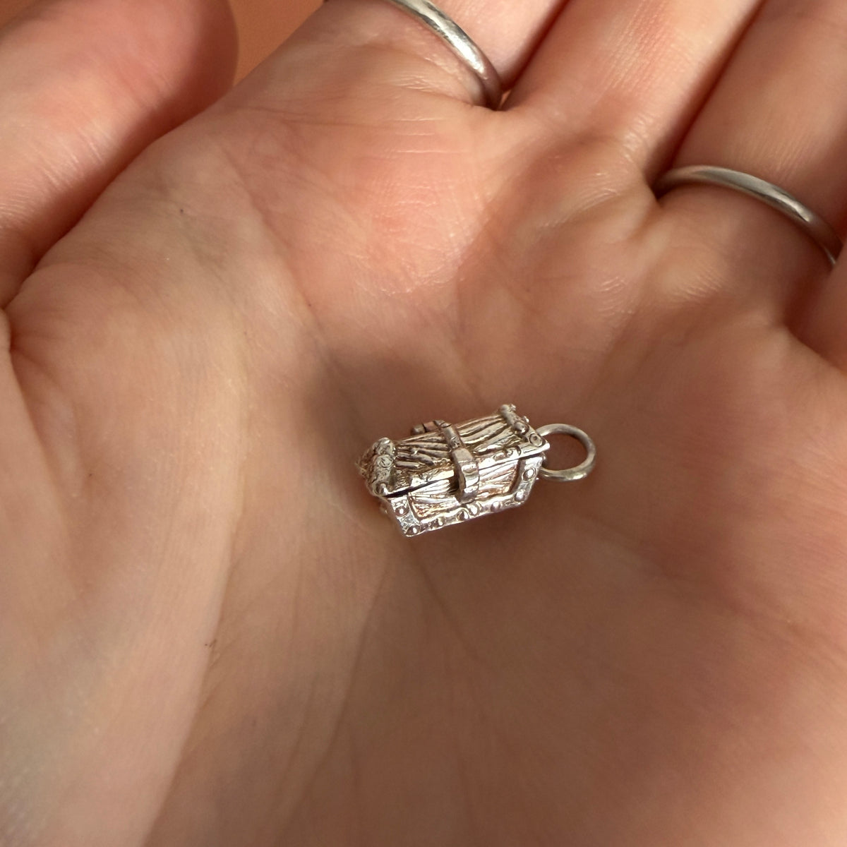 Vintage Silver Articulated Treasure Chest Charm with Hinged Lid