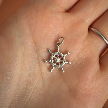 Vintage Silver Ship's Wheel Charm