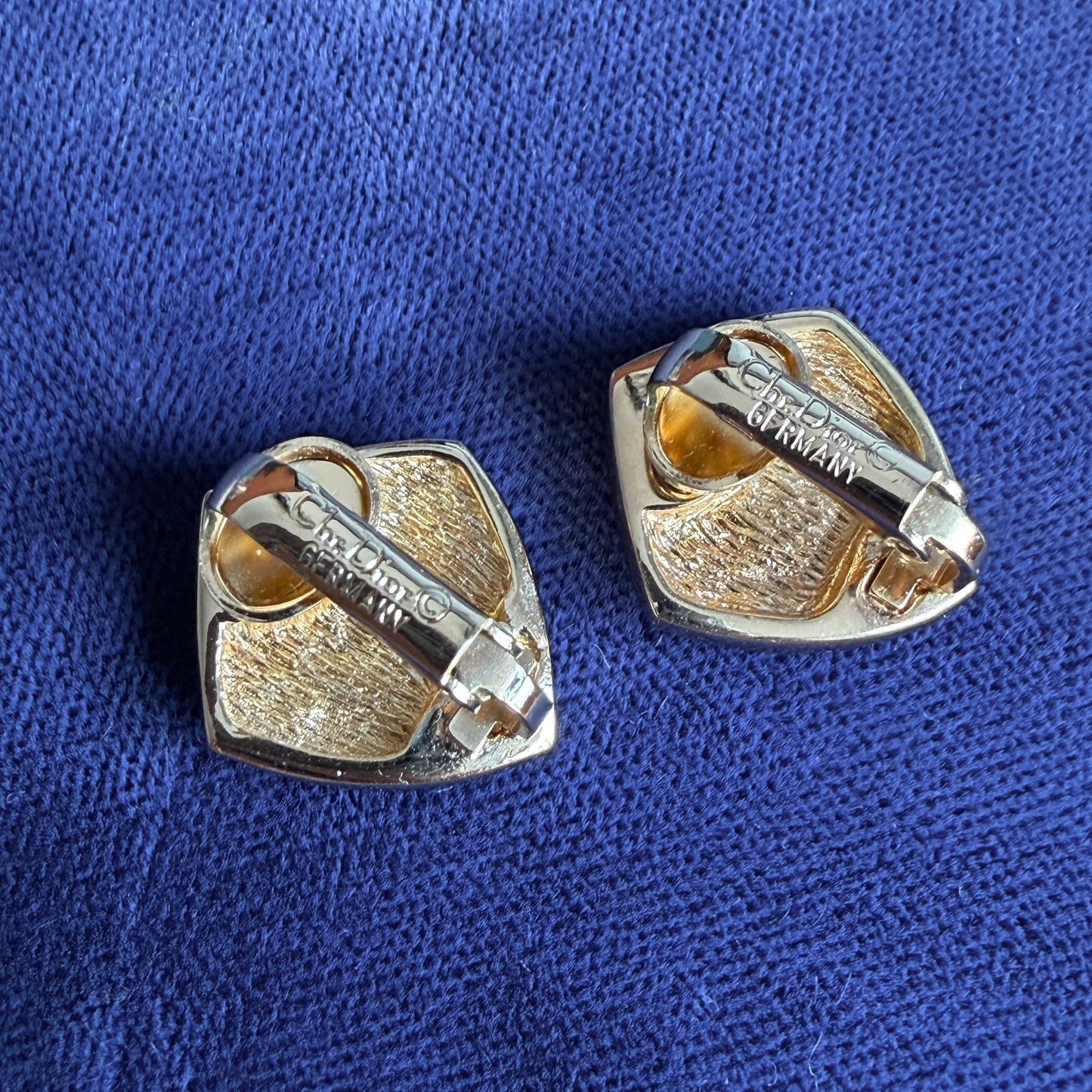 Christian Dior; Vintage Geometric Black Enamel Gilt Coloured Clip-On Earrings