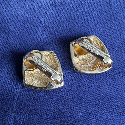 Christian Dior; Vintage Geometric Black Enamel Gilt Coloured Clip-On Earrings