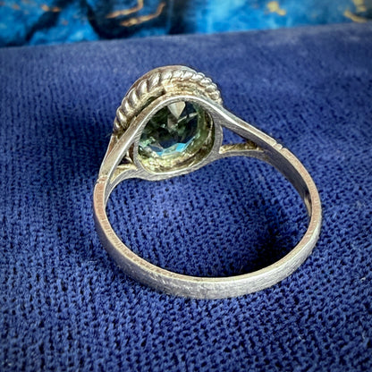 Sterling Silver Teal/Blue Oval Collet Set Single Stone Dress Ring