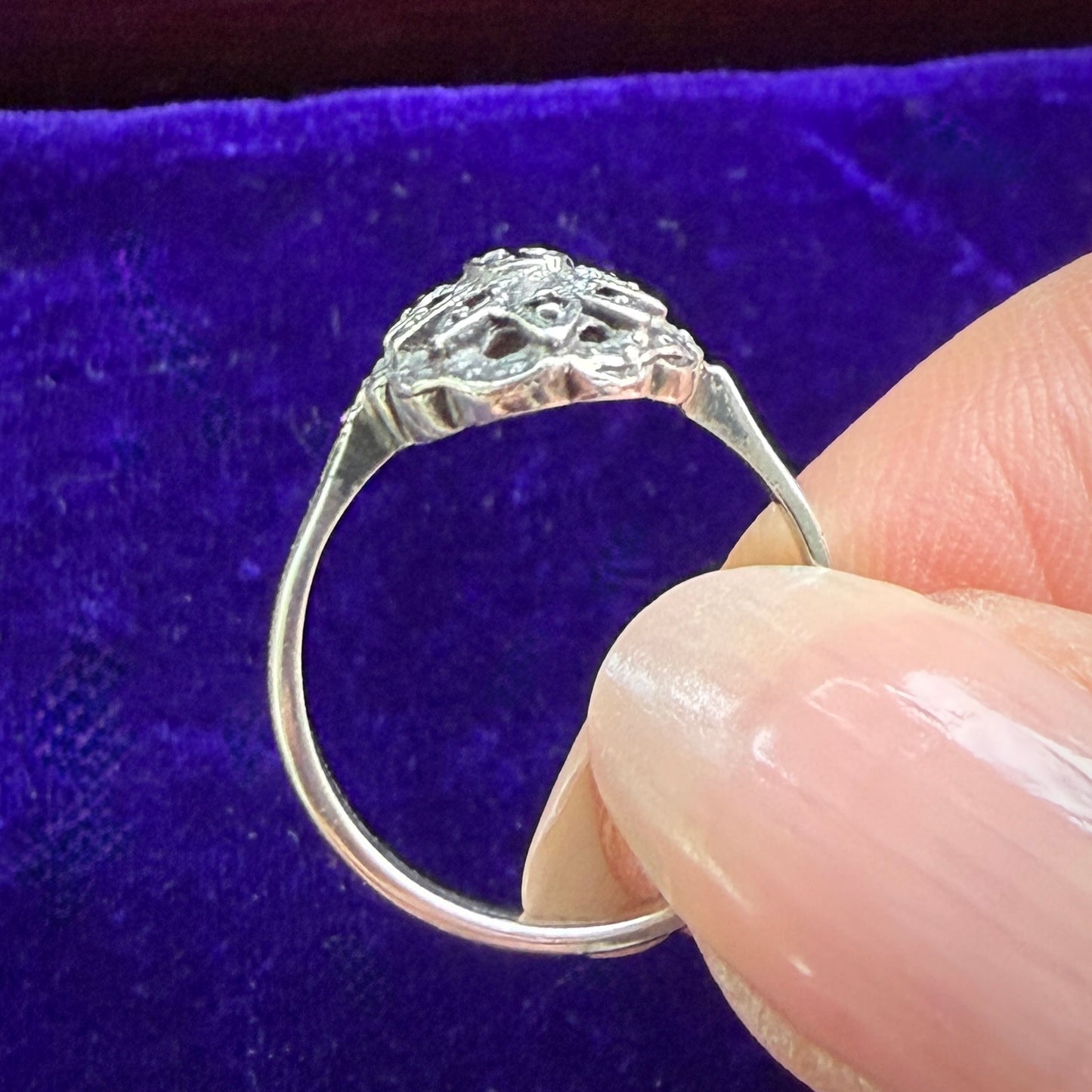 Oval Art Deco Style Openwork Marcasite Cluster Ring