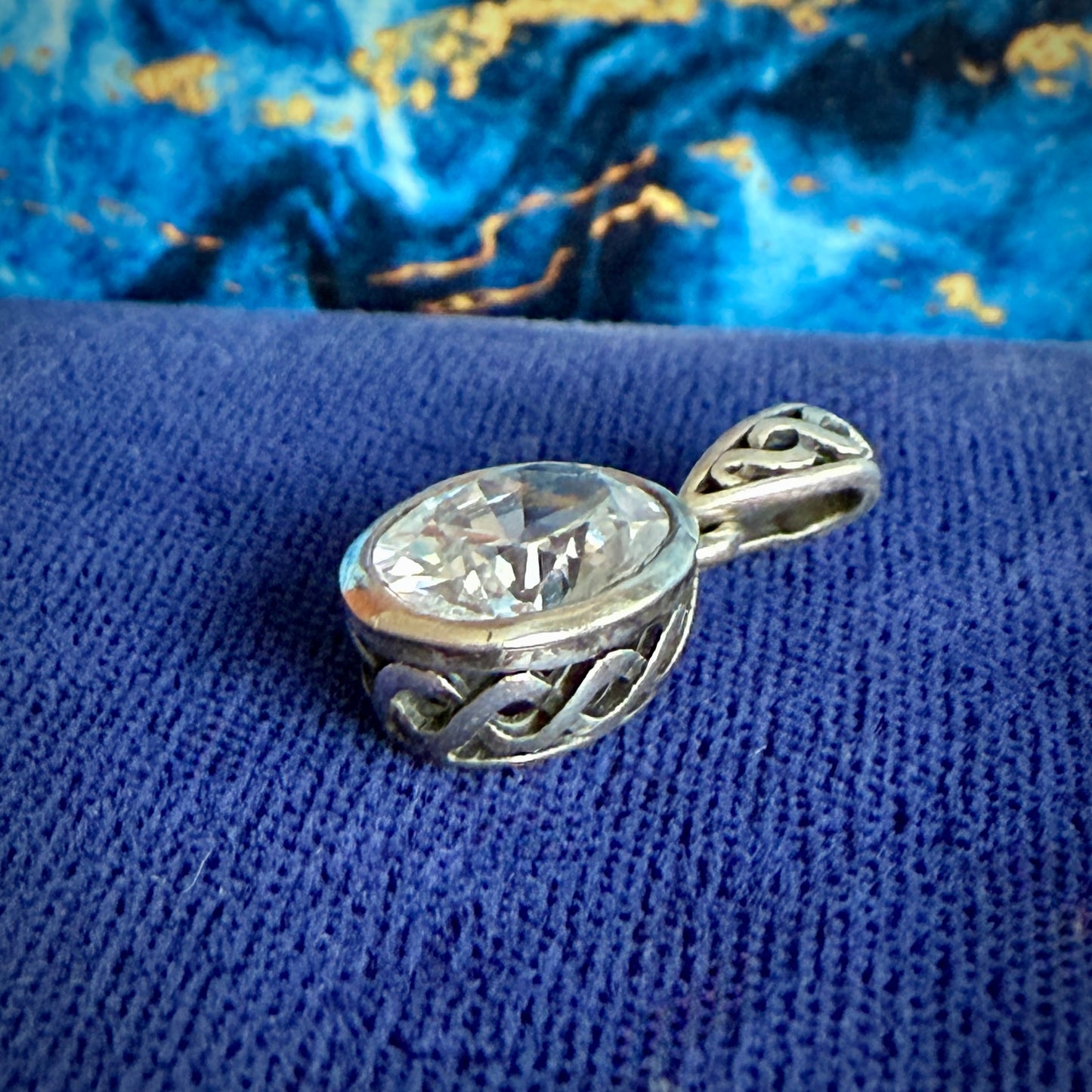 Oval Cubic Zirconia Collet Set Single Stone Silver Pendant