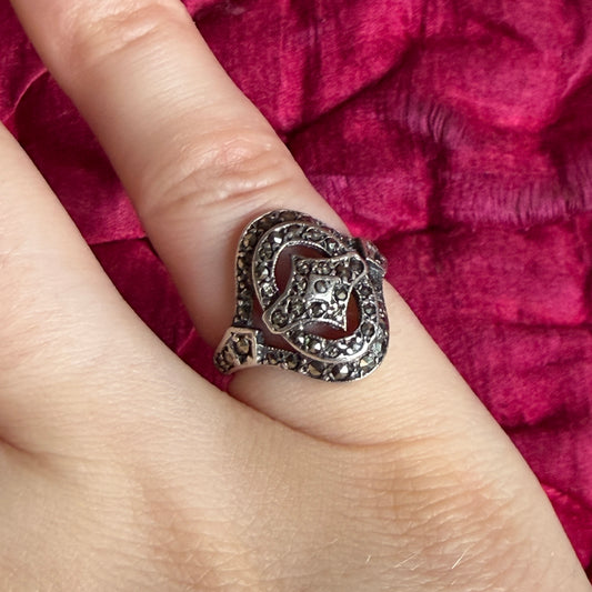 Vintage Style Silver & Marcasite Oval Cluster Ring