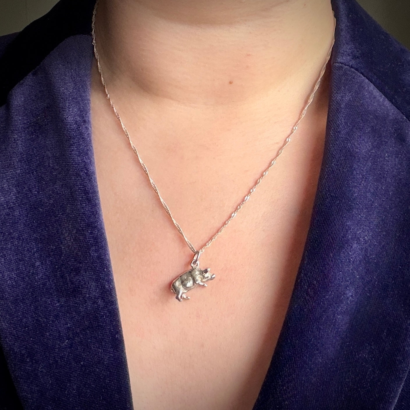 Vintage Solid Silver Pig Charm