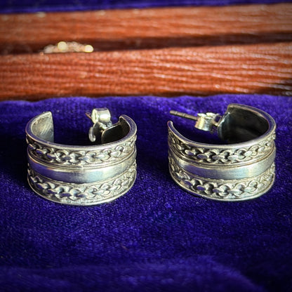 Chunky Silver Patterned Hoop Earrings