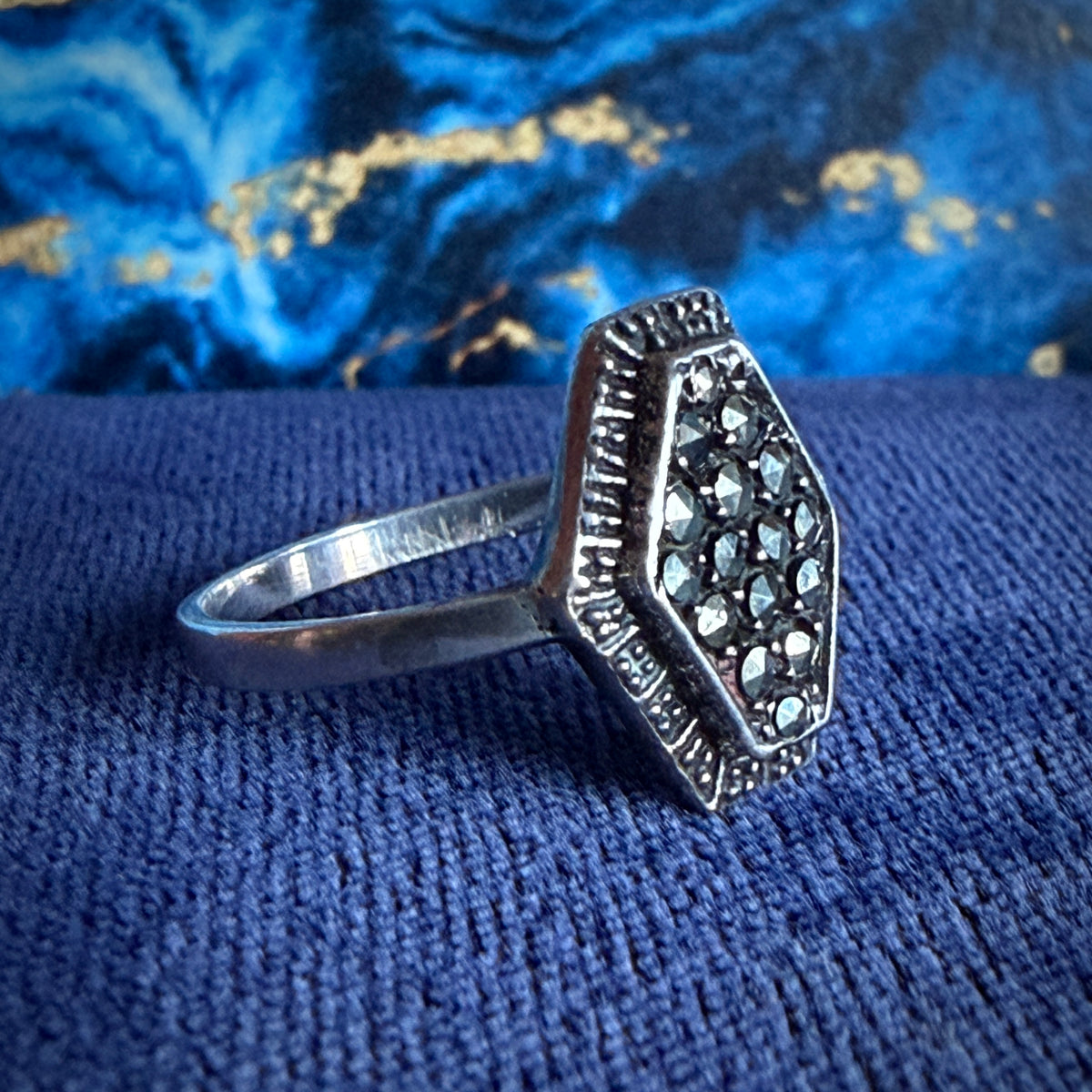Silver & Marcasite Coffin Shaped Dress Ring