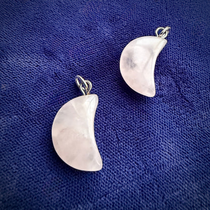Polished Rose Quartz Crescent Moon Pendant