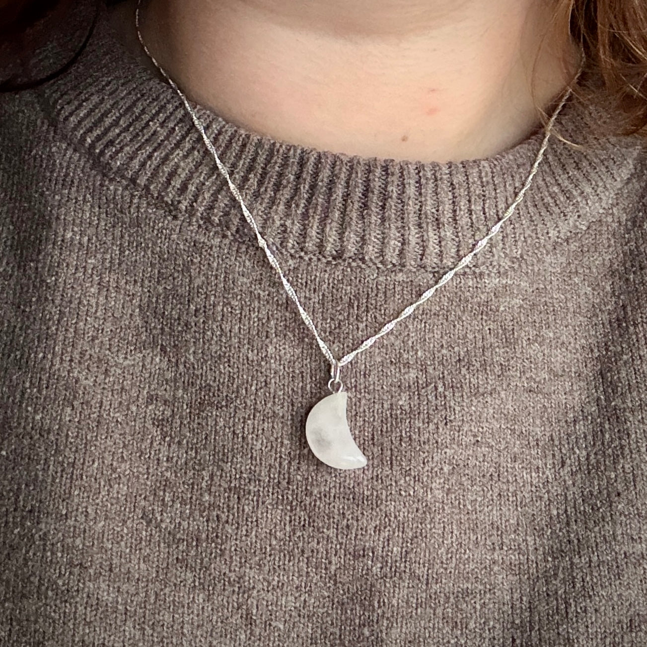 Polished Rose Quartz Crescent Moon Pendant