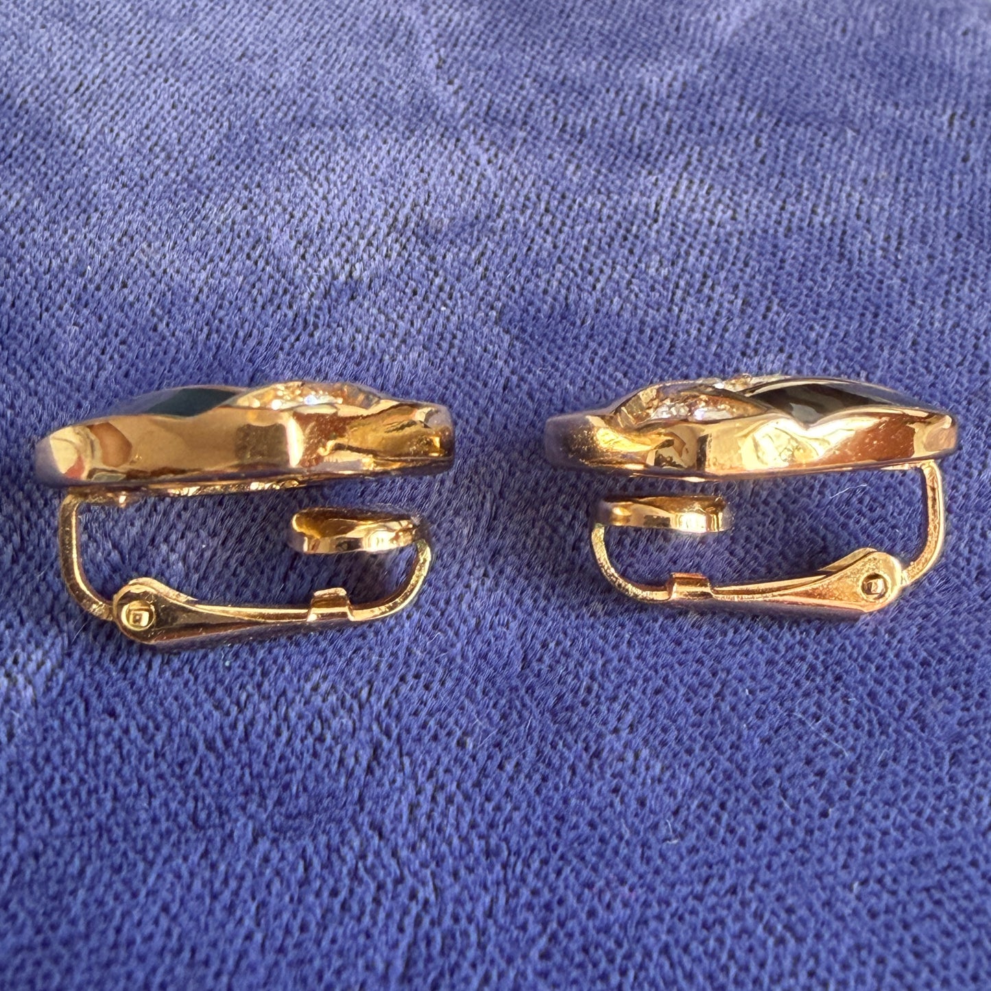 Christian Dior; Vintage Geometric Black Enamel Gilt Coloured Clip-On Earrings