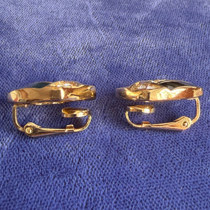 Christian Dior; Vintage Geometric Black Enamel Gilt Coloured Clip-On Earrings