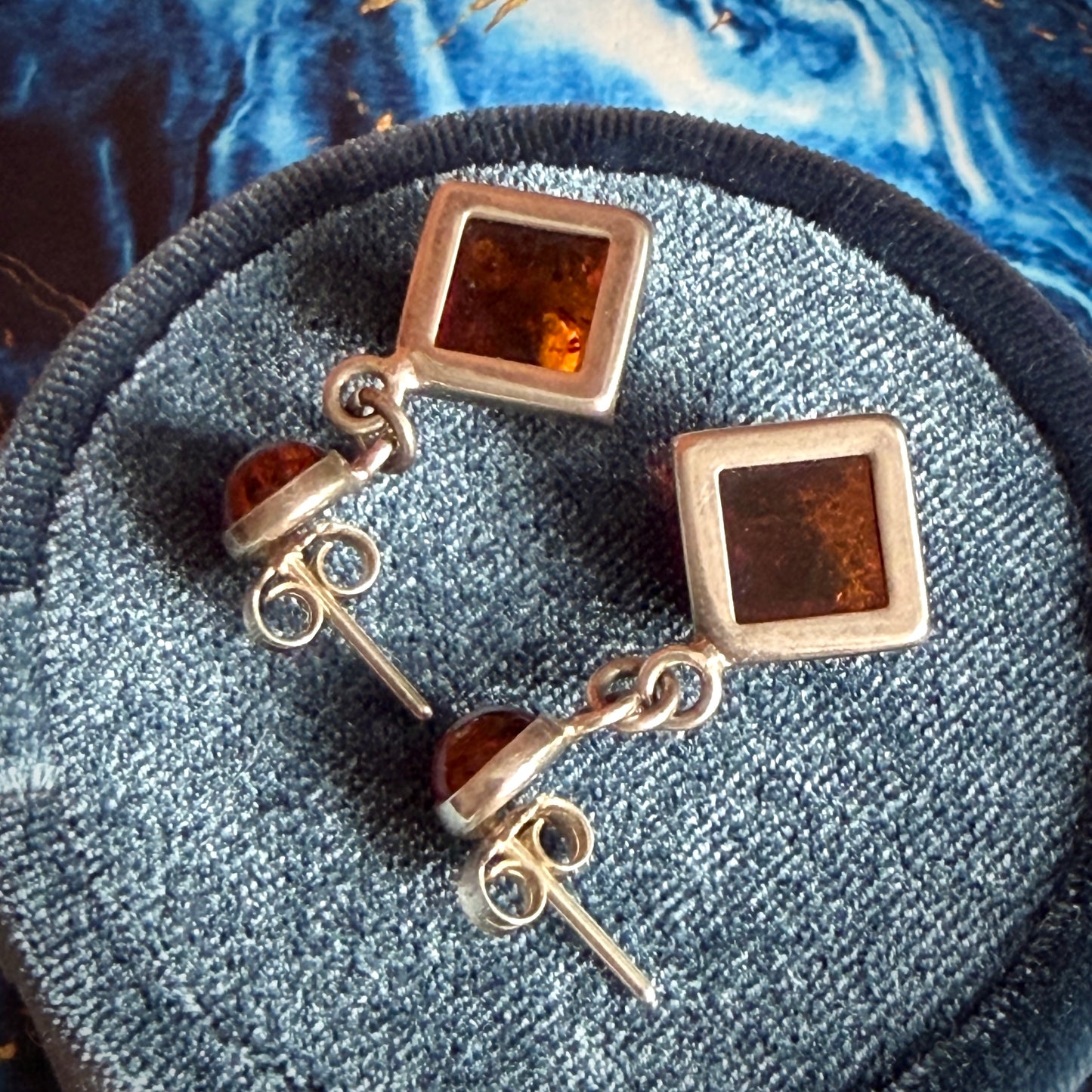 Geometric Shaped Amber Chain Link Drop Earrings