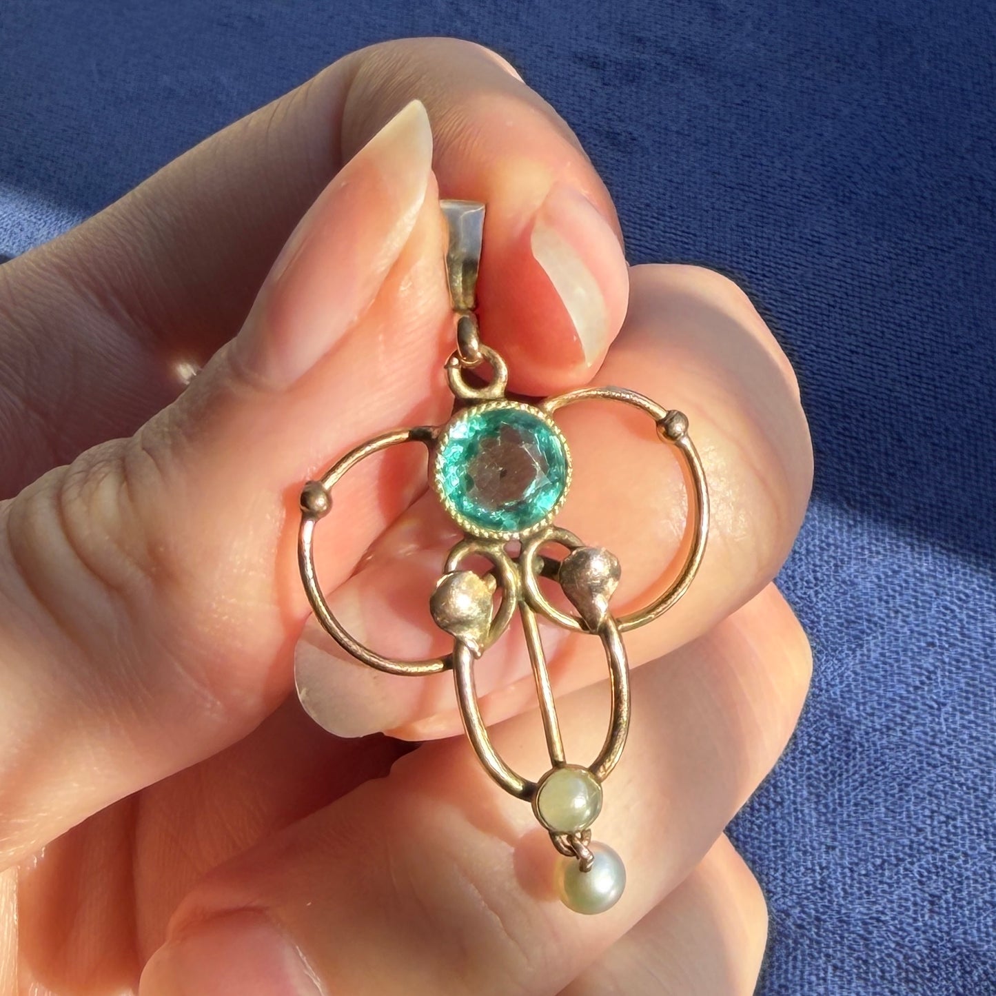 Edwardian Lavalier Style Blue Paste & Pearl Drop Pendant