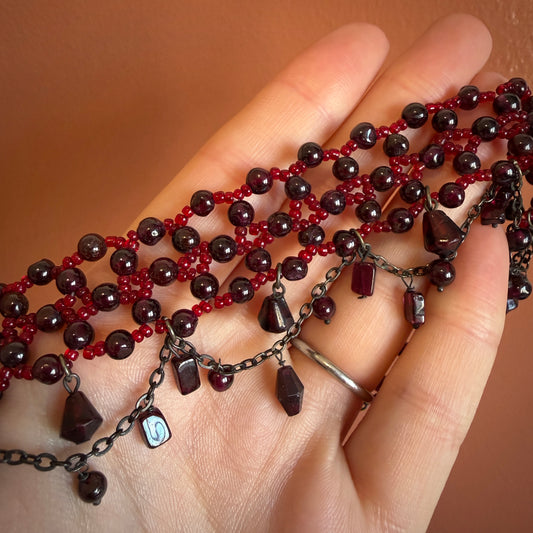 Vintage Red Glass Bead Adjustable Choker Necklace