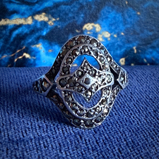 Vintage Style Silver & Marcasite Oval Cluster Ring