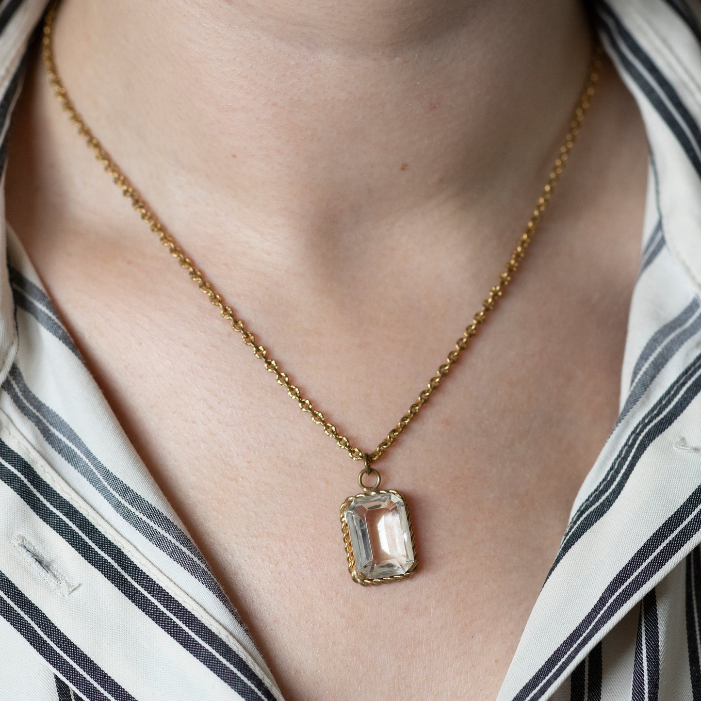 Emerald Cut Single Stone Pendant & Chain
