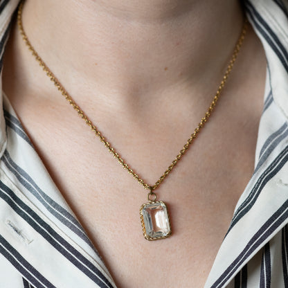 Emerald Cut Single Stone Pendant & Chain