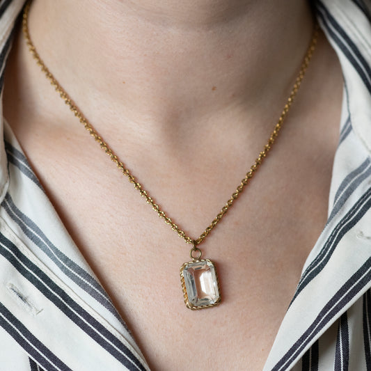 Emerald Cut Single Stone Pendant & Chain