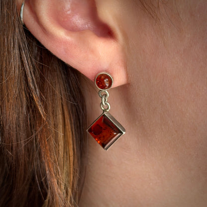 Geometric Shaped Amber Chain Link Drop Earrings