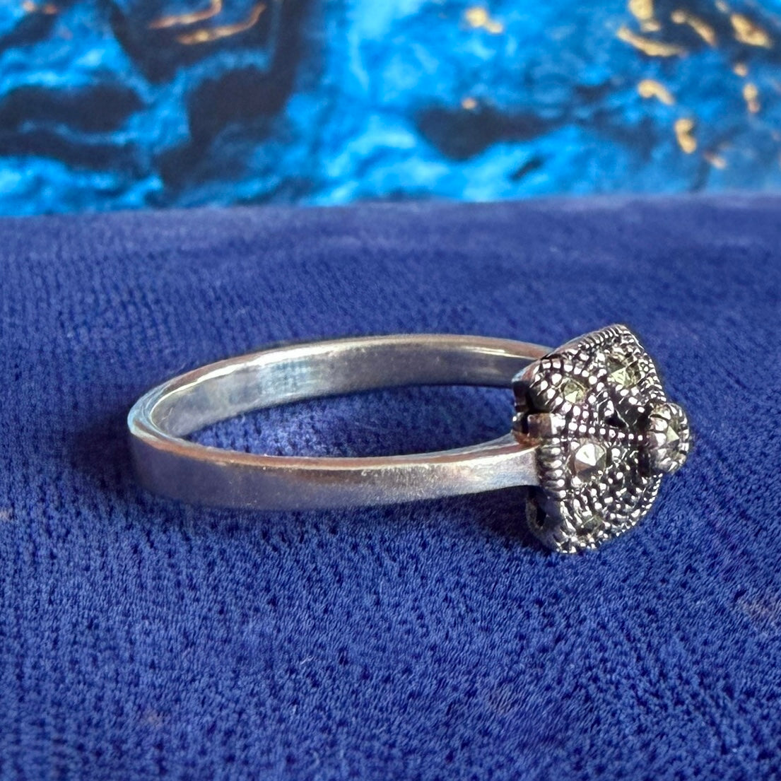 Silver & Marcasite Square Cluster Ring