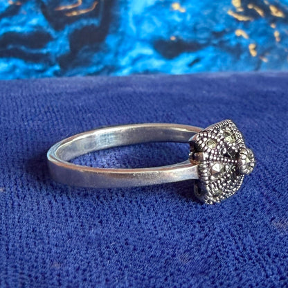 Silver & Marcasite Square Cluster Ring