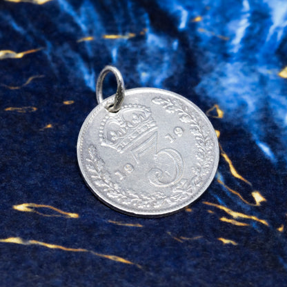 1919 King George V Silver Threepence Charm Pendant