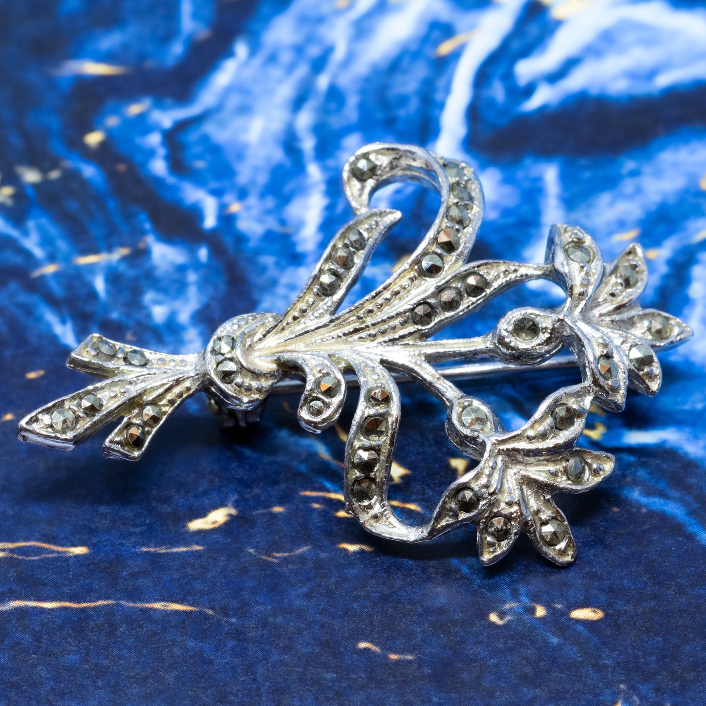 Art Deco Style Marcasite Floral Spray Brooch