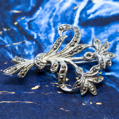 Art Deco Style Marcasite Floral Spray Brooch