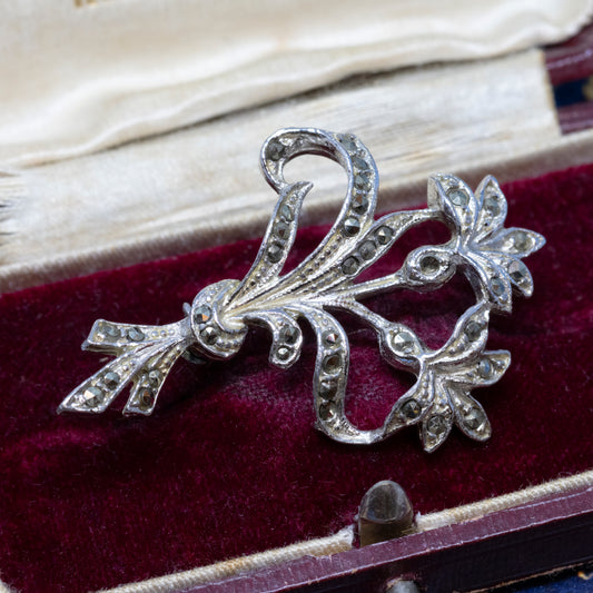 Art Deco Style Marcasite Floral Spray Brooch