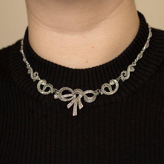 Vintage Style Marcasite Bow Design Collar