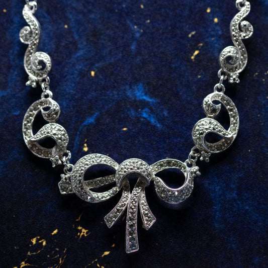 Vintage Style Marcasite Bow Design Collar