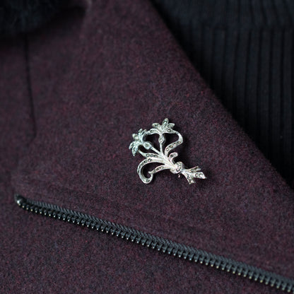 Art Deco Style Marcasite Floral Spray Brooch