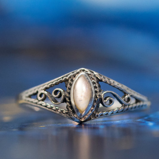 Dainty Marquise Mother of Pearl Scroll Ring