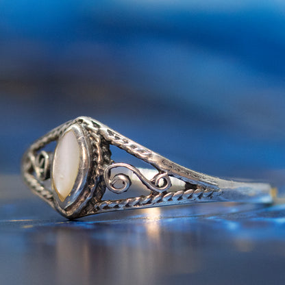 Dainty Marquise Mother of Pearl Scroll Ring