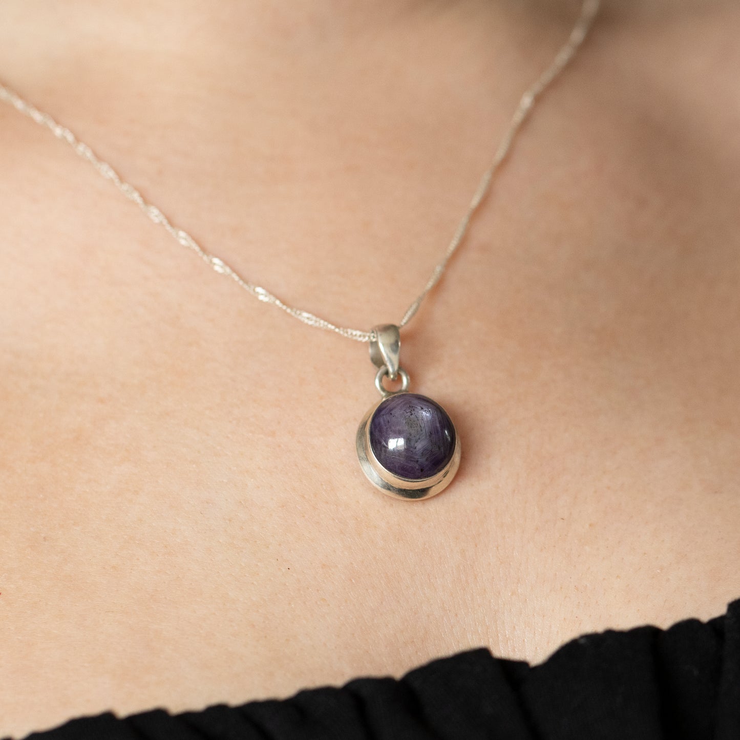 Cabochon Amethyst Collet Set Pendant