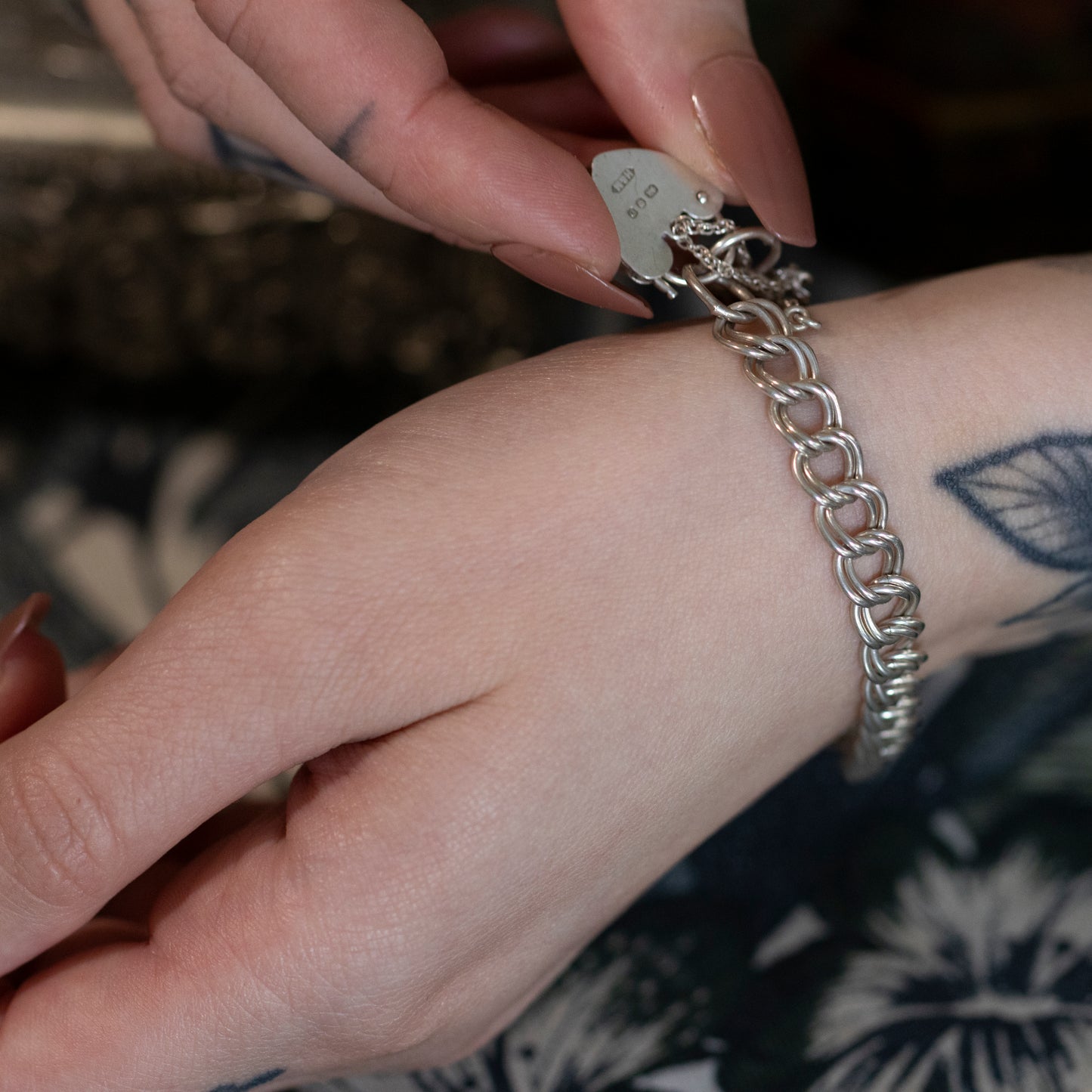 1978 Hallmarked Silver Double Curb Link Bracelet With Heart Padlock