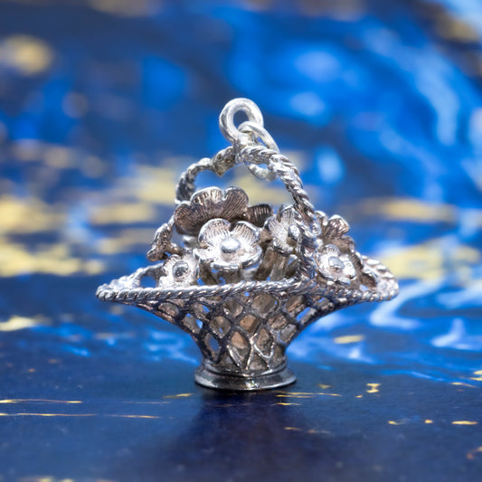 Vintage Posy Basket Charm Pendant