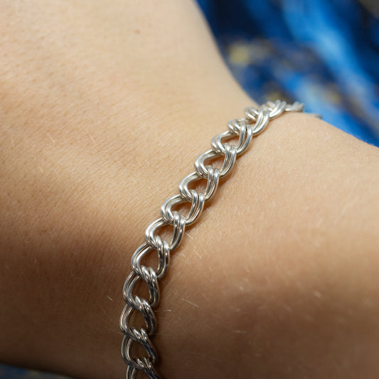 1978 Hallmarked Silver Double Curb Link Bracelet With Heart Padlock