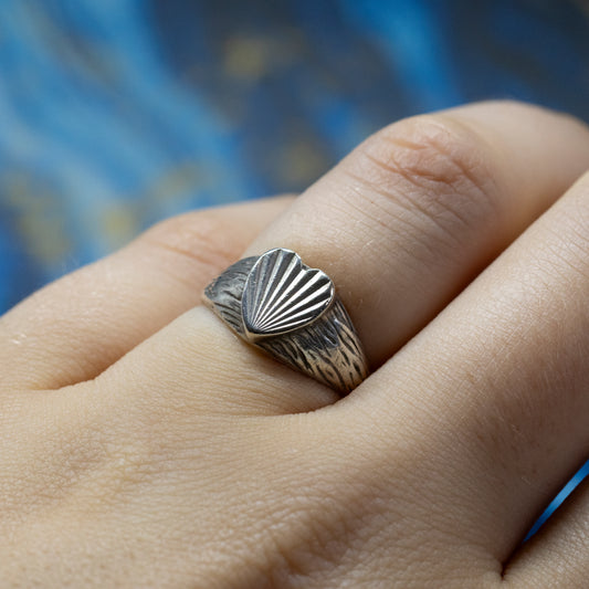 Chunky Textured Heart Shape Signet Ring