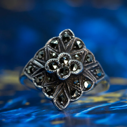 Art Deco Style Marcasite Cocktail Ring