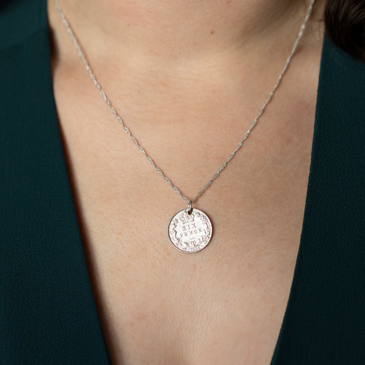 1906 King Edward VII Silver Sixpence Charm Pendant