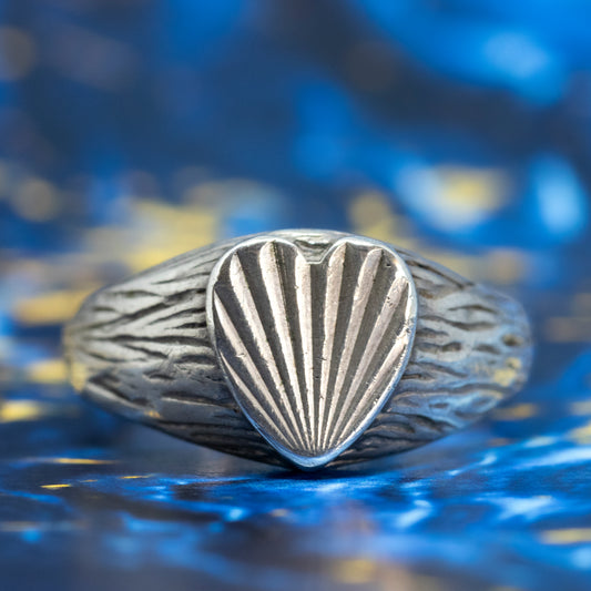 Chunky Textured Heart Shape Signet Ring