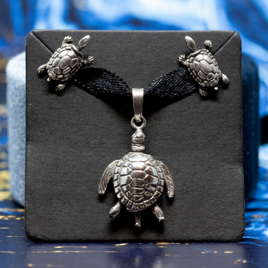 Articulated Turtle Pendant With Matching Earrings