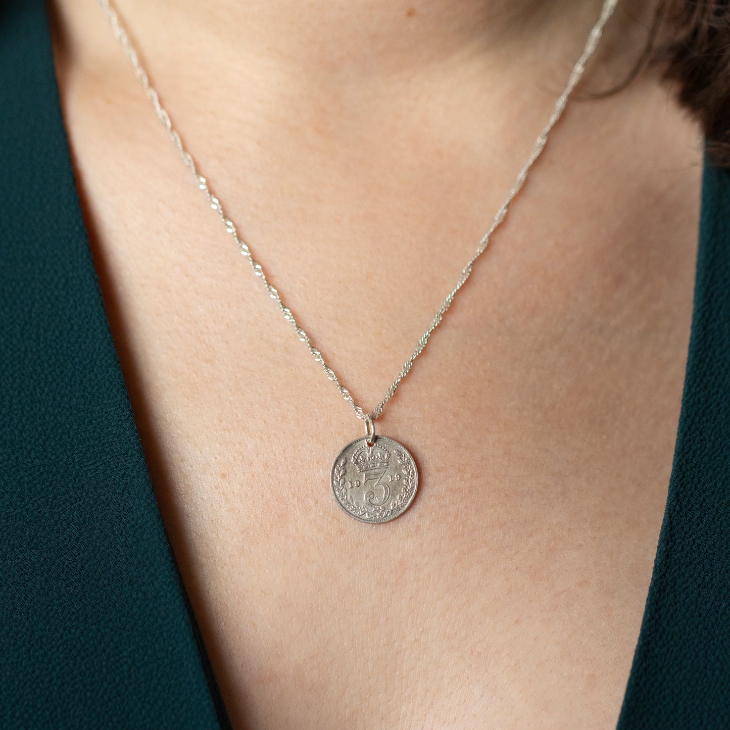 1919 King George V Silver Threepence Charm Pendant