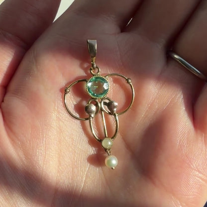 Edwardian Lavalier Style Blue Paste & Pearl Drop Pendant